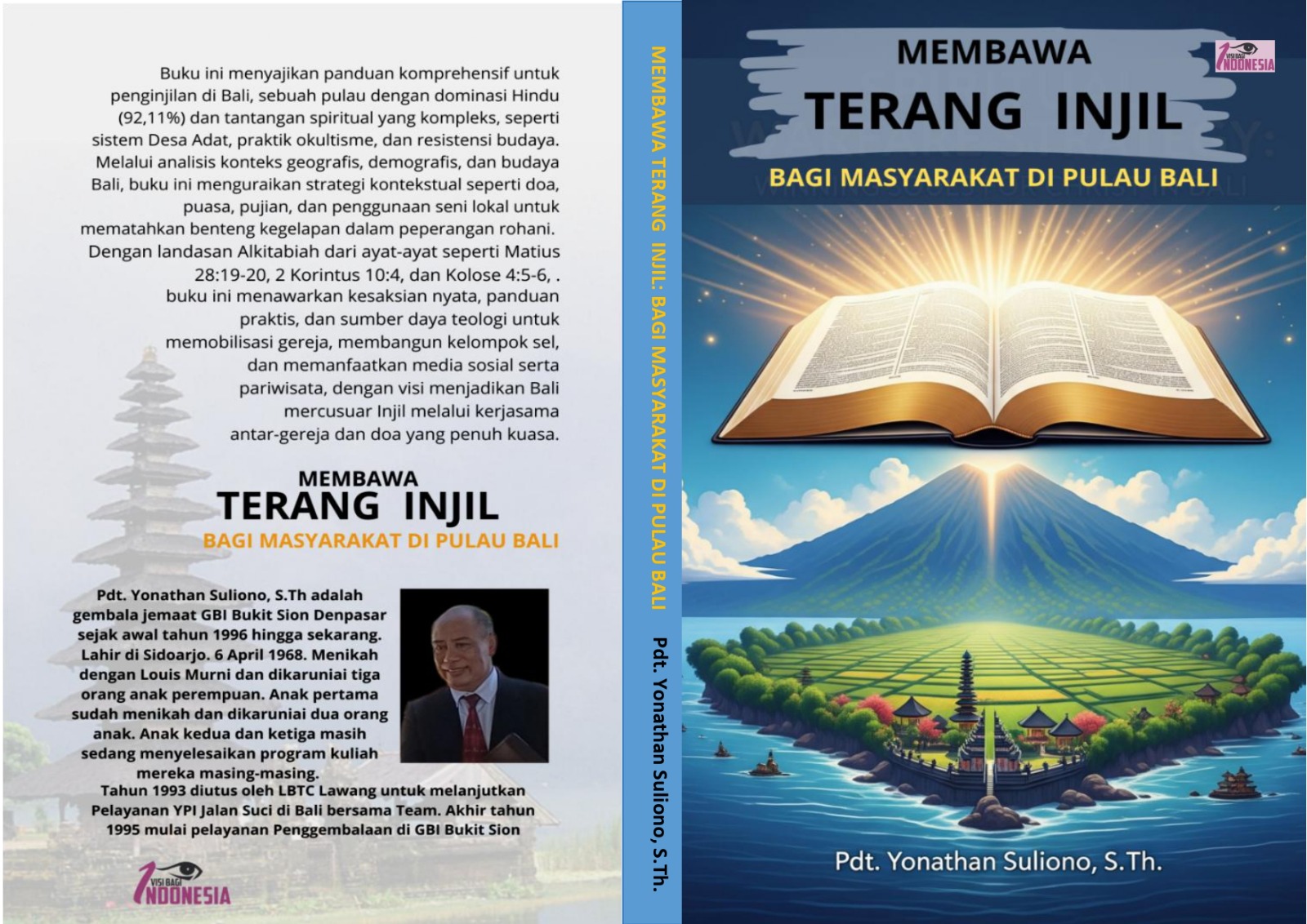 Buku ini menyajikan panduan komprehensif untuk penginjilan di Bali, sebuah pulau dengan dominasi Hindu (92,11%) dan tantangan spiritual yang kompleks, seperti sistem Desa Adat, praktik okultisme, dan resistensi budaya. Melalui analisis konteks geografis, demografis, dan budaya Bali, buku ini menguraikan strategi kontekstual seperti doa, puasa, pujian, dan penggunaan seni lokal untuk mematahkan benteng kegelapan dalam peperangan rohani. Dengan landasan Alkitabiah dari ayat-ayat seperti Matius 28:19-20, 2 Korintus 10:4, dan Kolose 4:5-6, buku ini menawarkan kesaksian nyata, panduan praktis, dan sumber daya teologi untuk memobilisasi gereja, membangun kelompok sel, dan memanfaatkan media sosial serta pariwisata, dengan visi menjadikan Bali mercusuar Injil melalui kerjasama antar-gereja dan doa yang penuh kuasa.