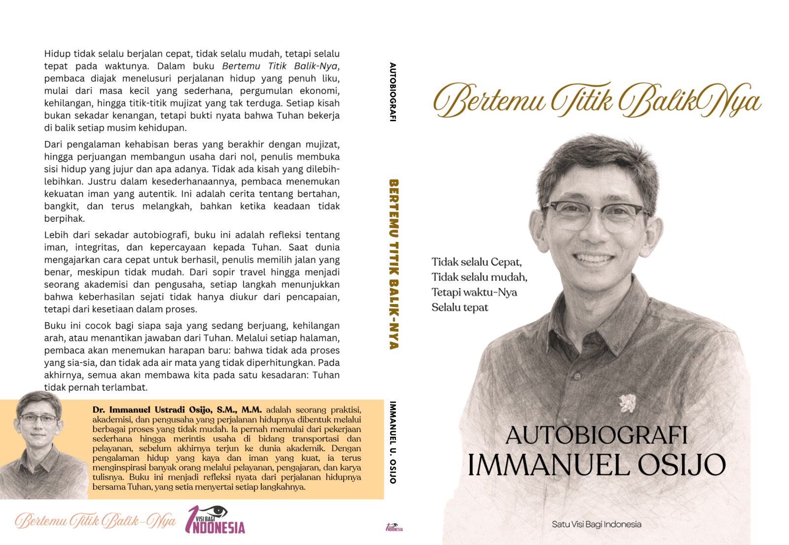 Hidup tidak selalu berjalan cepat, tidak selalu mudah, tetapi selalu tepat pada waktunya. Dalam buku Bertemu Titik Balik-Nya, pembaca diajak menelusuri perjalanan hidup yang penuh liku, mulai dari masa kecil yang sederhana, pergumulan ekonomi, kehilangan, hingga titik-titik mujizat yang tak terduga. Setiap kisah bukan sekadar kenangan, tetapi bukti nyata bahwa Tuhan bekerja di balik setiap musim kehidupan.
Dari pengalaman kehabisan beras yang berakhir dengan mujizat, hingga perjuangan membangun usaha dari nol, penulis membuka sisi hidup yang jujur dan apa adanya. Tidak ada kisah yang dilebih-lebihkan. Justru dalam kesederhanaannya, pembaca menemukan kekuatan iman yang autentik. Ini adalah cerita tentang bertahan, bangkit, dan terus melangkah, bahkan ketika keadaan tidak berpihak.
Lebih dari sekadar autobiografi, buku ini adalah refleksi tentang iman, integritas, dan kepercayaan kepada Tuhan. Saat dunia mengajarkan cara cepat untuk berhasil, penulis memilih jalan yang benar, meskipun tidak mudah. Dari sopir travel hingga menjadi seorang akademisi dan pengusaha, setiap langkah menunjukkan bahwa keberhasilan sejati tidak hanya diukur dari pencapaian, tetapi dari kesetiaan dalam proses.
Buku ini cocok bagi siapa saja yang sedang berjuang, kehilangan arah, atau menantikan jawaban dari Tuhan. Melalui setiap halaman, pembaca akan menemukan harapan baru: bahwa tidak ada proses yang sia-sia, dan tidak ada air mata yang tidak diperhitungkan. Pada akhirnya, semua akan membawa kita pada satu kesadaran: Tuhan tidak pernah terlambat.