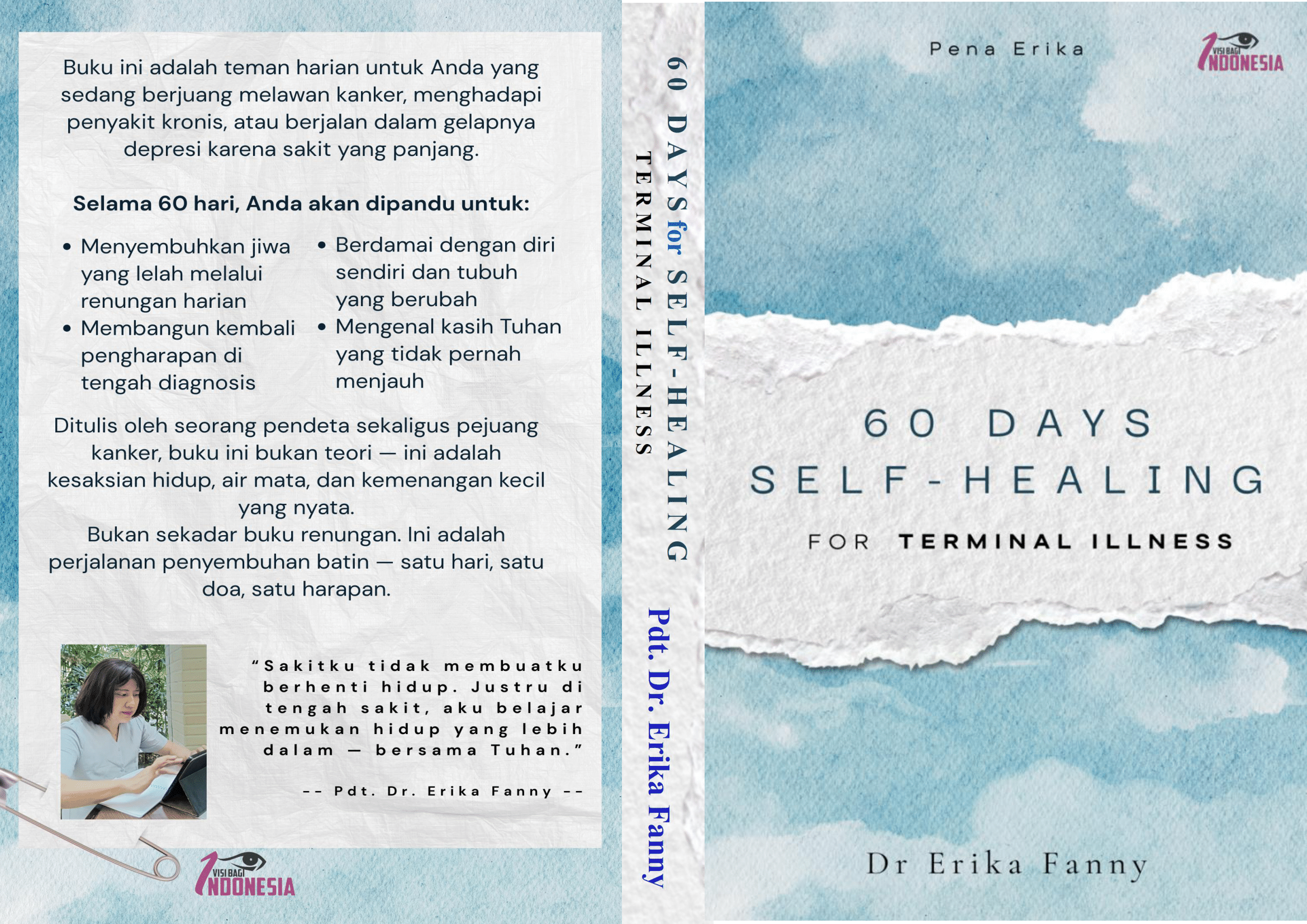 Dalam menghadapi kabar buruk dan diagnosis penyakit berat yang mengguncang, buku "60 Days Self-Healing for Terminal Illness" hadir sebagai panduan yang tegas namun penuh kasih. Ditulis oleh Pdt. Dr. Erika Fanny dari pengalaman pribadinya sebagai pejuang penyakit kronis, buku ini mengajak Anda pada sebuah perjalanan batin selama 60 hari. Ini bukanlah janji kesembuhan instan, melainkan sebuah deklarasi bahwa pemulihan sejati dimulai dari dalam, dari kesiapan untuk menghadapi luka, air mata, dan kebingungan tanpa rasa malu. Buku ini secara lugas menegaskan bahwa nilai hidup tidak ditentukan oleh seberapa sempurna atau sehatnya tubuh, tetapi oleh keberanian untuk tetap berjuang dan menemukan arti di tengah badai. Melalui setiap hari refleksi dan doa, Anda akan dipimpin untuk menyusun ulang harapan, berdamai dengan tubuh, dan menemukan kekuatan di tengah kelemahan. Dengan nada yang profesional dan penuh pengharapan, buku ini membimbing Anda untuk menyadari bahwa Anda berharga, bahkan di saat tak berdaya. Pesan utamanya urgen: jangan biarkan diagnosis merampas martabat dan sukacita Anda. Dengan setiap bab yang menyentuh, buku ini menjadi sahabat yang mengingatkan bahwa di balik sakit yang nyata, ada jiwa yang bisa tetap utuh dan kuat, dan bahwa terang bisa muncul dari dalam diri.